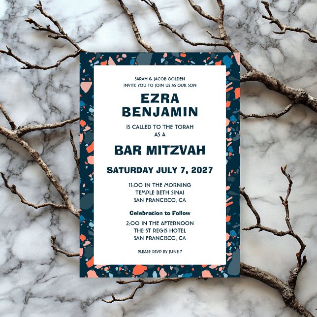 Invitation Terrazzo Bat mitzvah de barre personnalisée tiré à (Terrazzo Hand Drawn Custom Bar Bat Mitzvah Invitation
)