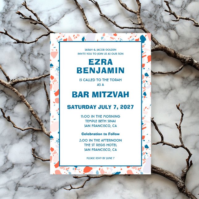 Invitation Terrazzo Bat mitzvah de barre personnalisée tiré à (Terrazzo Hand Drawn Custom Bar Bat Mitzvah Invitation
)