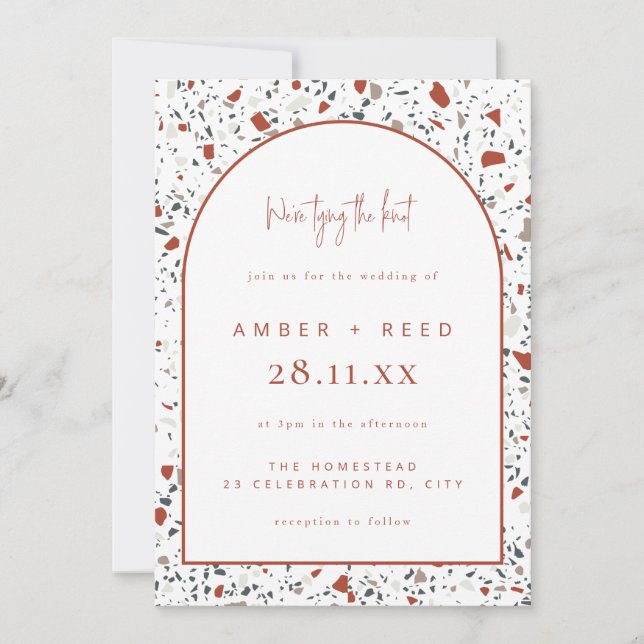 Invitation Terrazzo Burnt Orange Rust Terracotta Arch Mariage (Devant)
