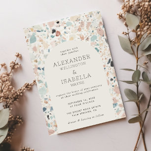 Invitation Terrazzo Pastel Colors Mariage Arc rétro