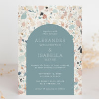 Terrazzo Pastel Turquoise Retro Arch Mariage