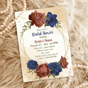 Invitation terre cuite bleu marine floral vert nuptiale douch