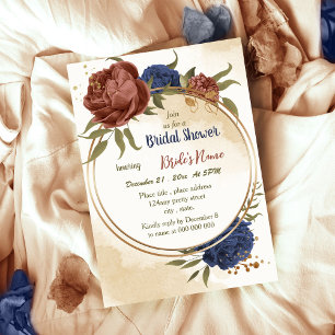 Invitation terre cuite bleu marine floral vert nuptiale douch