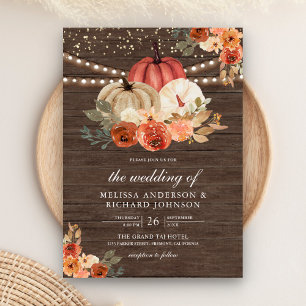Invitation Terre Cuite Brûlée Orange Floral Citrouille Bois M