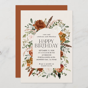 Invitation Terre cuite fleurie d'anniversaire moderne rustiqu