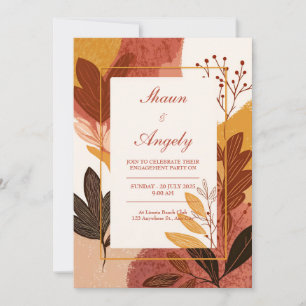 Invitation Terre Cuite Moutarde Abstrait Mariage Feuille