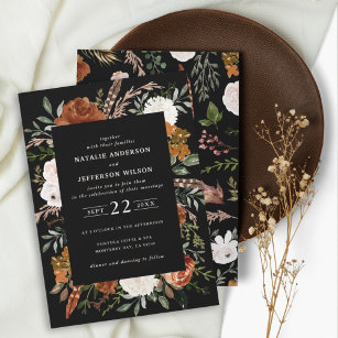 Invitation Terre cuite noire florale rustique élégant moderne