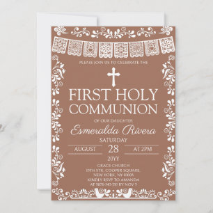 Invitation Terre Cuite Papel Picado Première Sainte Communion