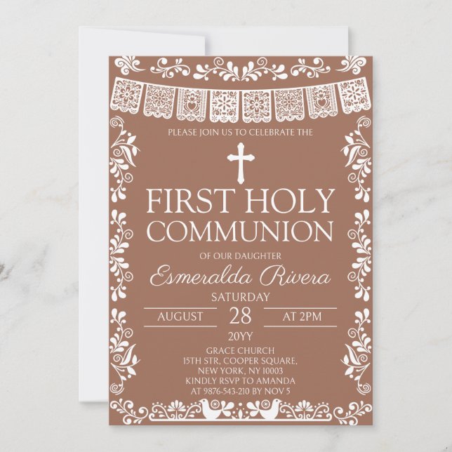 Invitation Terre Cuite Papel Picado Première Sainte Communion (Devant)