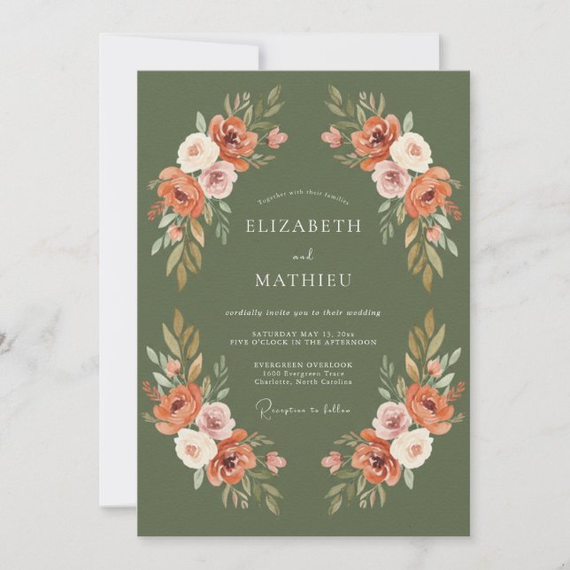 Invitation Terre cuite Ranunculus olive Eucalyptus muet Weddi (Devant)
