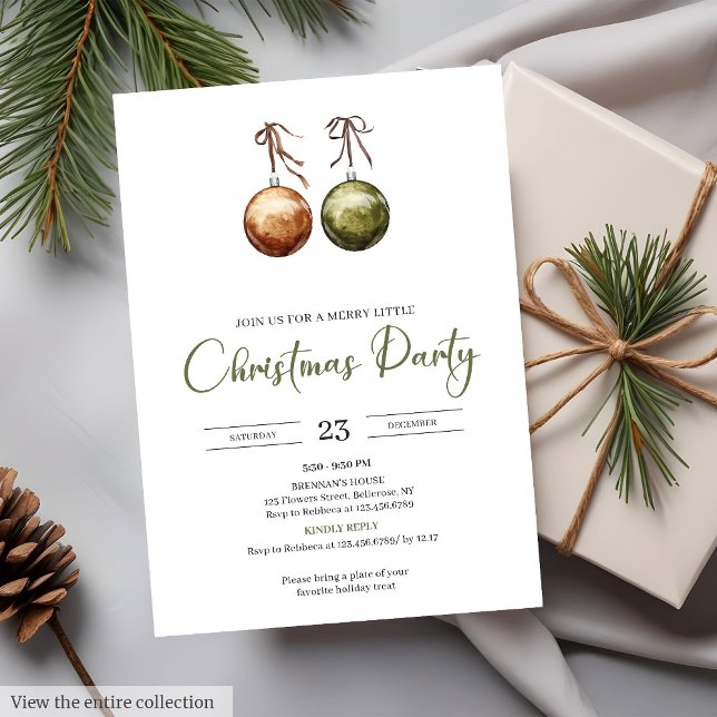 Invitation Terre cuite terreuse aquarelle Noël rustique  (Earthy Red Green Watercolor Rustic Christmas Party

)