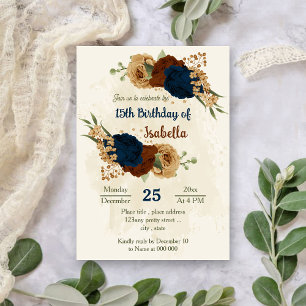 Invitation terre cuite ton terre navire floral anniversaire