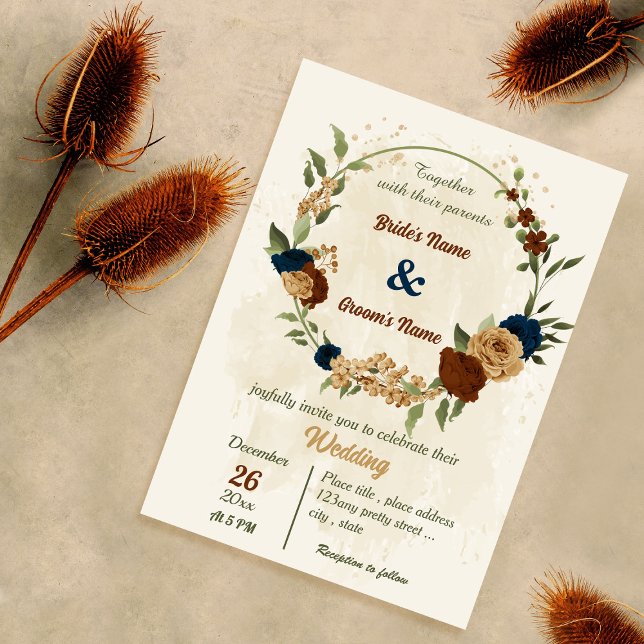 Invitation terre cuite tonalité marine floral vert mariage (Créateur téléchargé)
