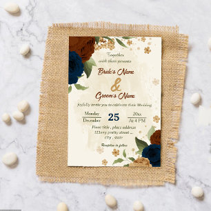 Invitation terre cuite tonalité marine floral vert mariage