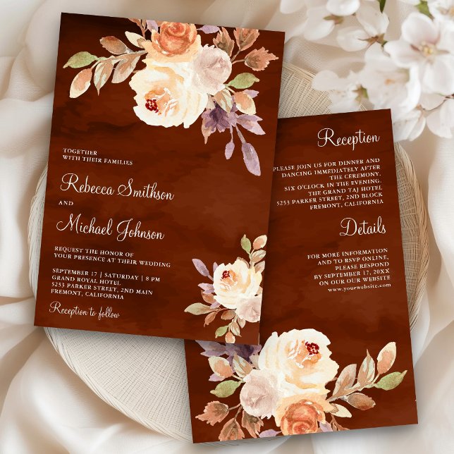 Invitation Terre Pêcher Floral tout en un Mariage en terre cu (Créateur téléchargé)