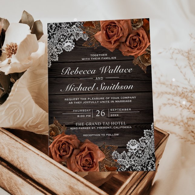Invitation Terre Rustique Bois Terracotta Poussiéreuse Rose M (Créateur téléchargé)