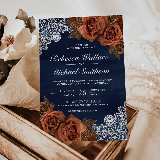 Invitation Terre rustique Terracotta poussiéreuse Rose Navy M (Créateur téléchargé)