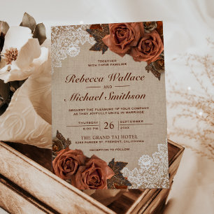 Invitation Terre Rustique Toile de Jute Terracotta Rose Pouss