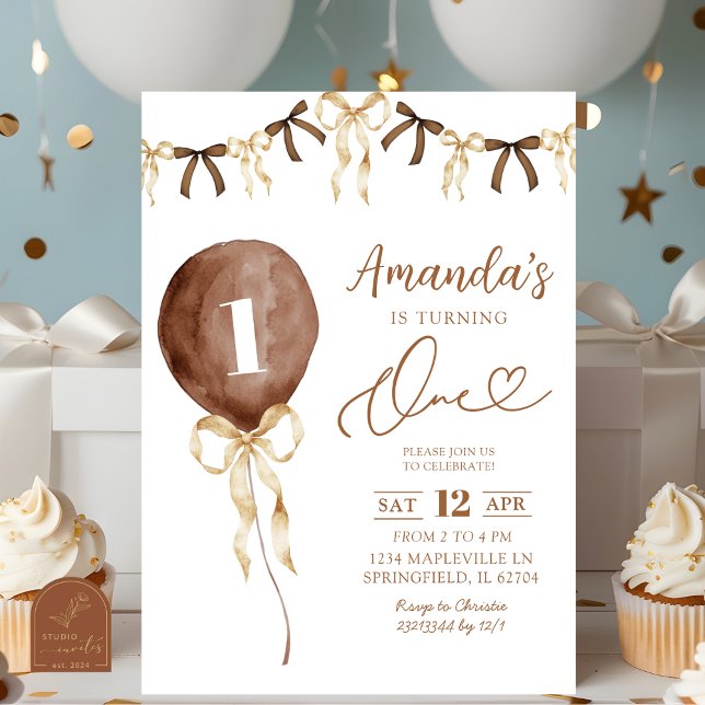 Invitation Terre Tone Boho Coquette Ribbon Premier anniversai (Créateur téléchargé)