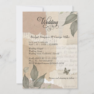 Invitation Terre Vintage Boho vert eucalyptus Mariage