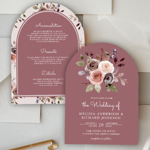 Invitation Terreux Floral Tout En Un Rose Poussiéreuse Mariag
