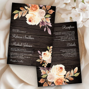 Invitation Terreux Poussiéreux Pêche Floral Tout en Un Mariag