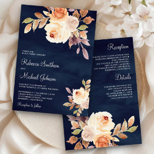 Invitation Terreux Poussiéreux Pêche Floral Tout en Un Mariag