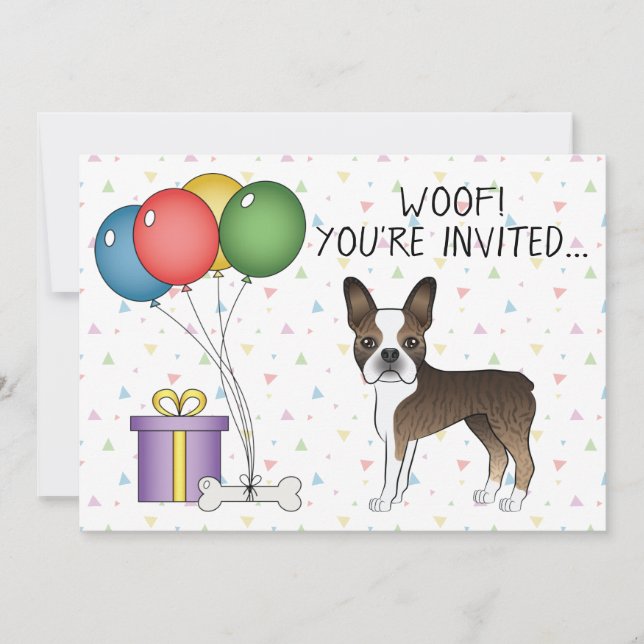 Invitation Térrier de Boston Bringé Chien de Dessin Animé Mig (Devant)