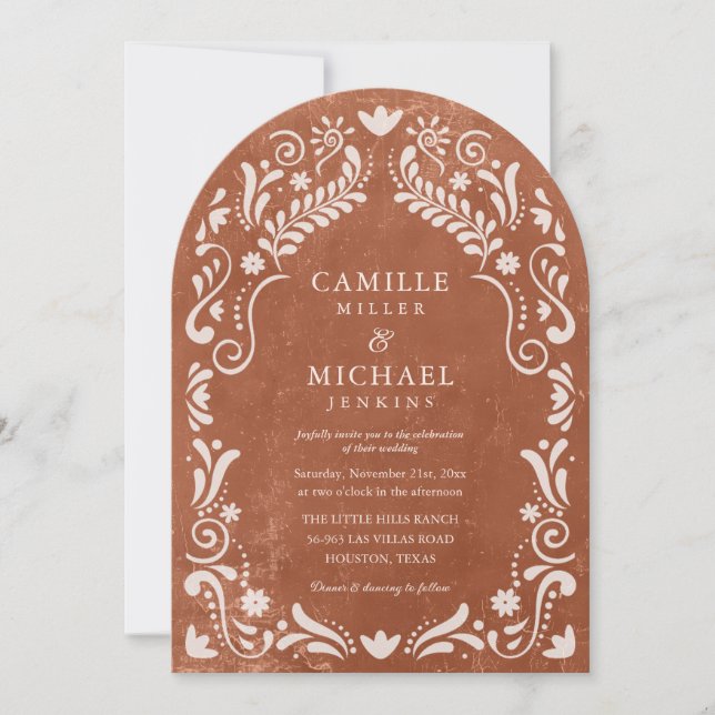 Invitation Terrocotta Papel Picado Mariage mexicain (Devant)