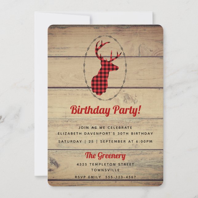 Invitation Tête de cerf avec bois - Anniversaire rustique à c (Devant)