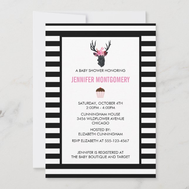 Invitation Tête de cerf géométrique avec Baby shower de couro (Devant)