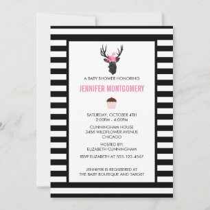 Invitation Tête de cerf géométrique avec couronne florale Bab