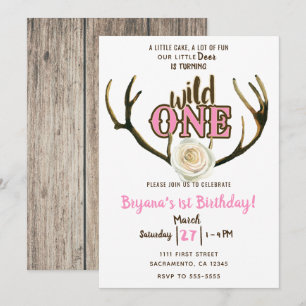 Invitation Tête de cerf sauvage Rose rose pour fête d'anniver