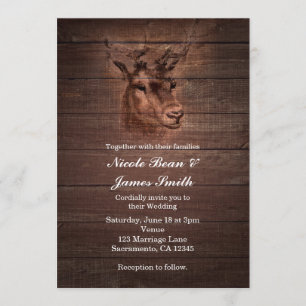 Invitation Tête de cerf & sombres Rustique mariage en bois In
