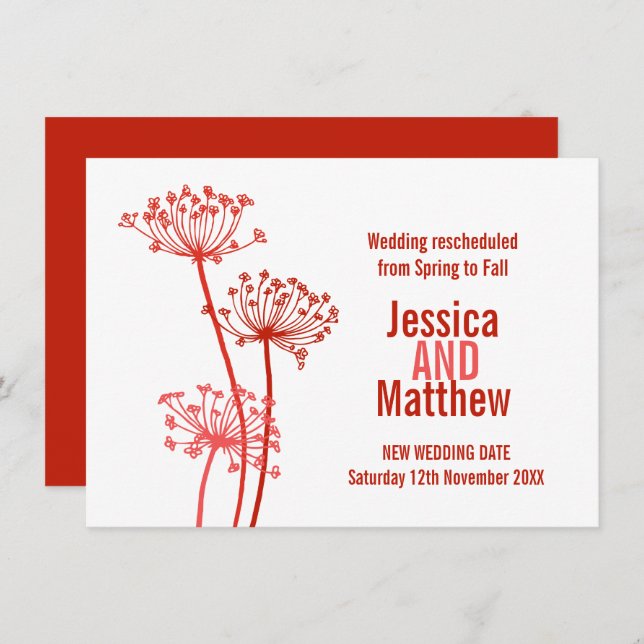 Invitation Tête de fleurs moderne Chervil rouge mariage repro (Devant / Derrière)