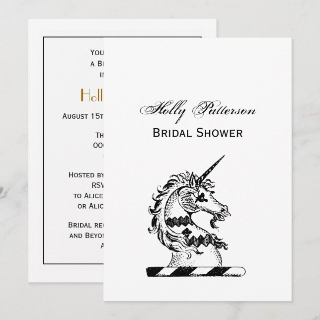 Invitation Tête de Licorne Héraldique Blason Emblème (Devant / Derrière)