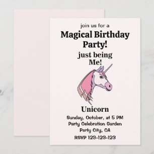 Invitation Tête de licorne rose violet Magique Anniversaire