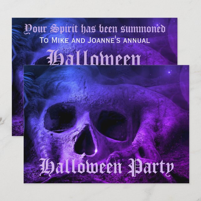 Invitation Tête de mort gothique effrayante fête d'Halloween (Devant / Derrière)