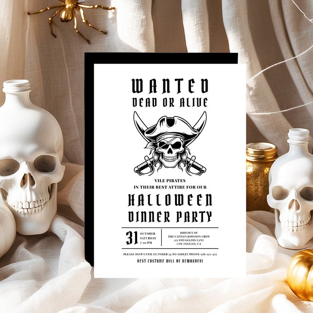 Invitation Tête de pirate Soirée du dîner d'Halloween  (Pirate Skull Halloween Dinner Party Invitation)