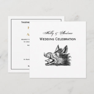 Invitation Tête vintage de sanglier Dessin BW