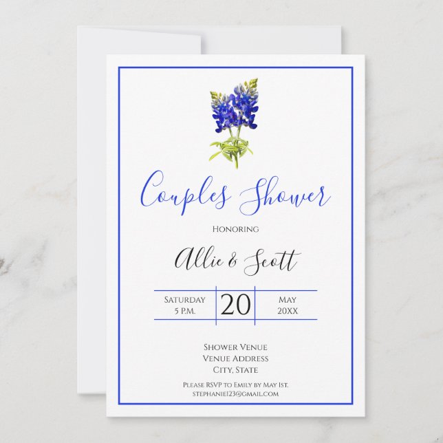 Invitation Texas Bluebonnet Flowers, Mariage moderne, Couples (Devant)