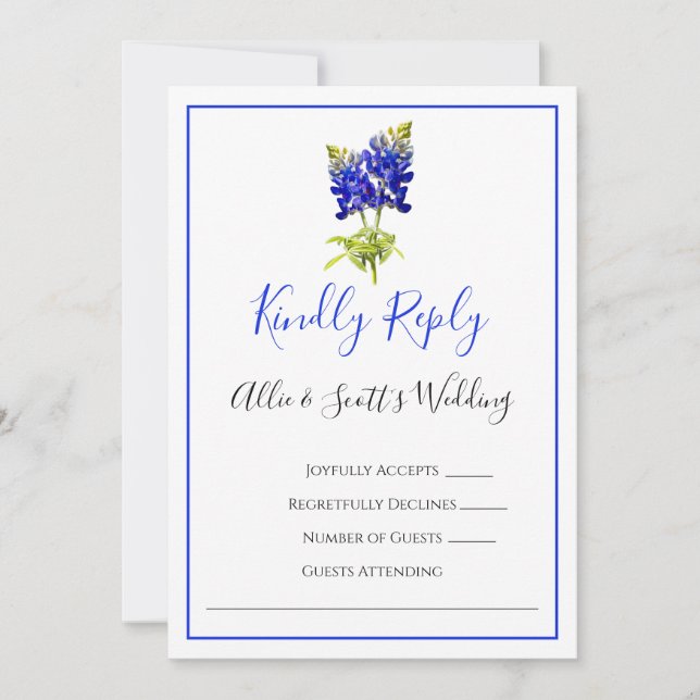 Invitation Texas Bluebonnet Flowers, Mariage moderne RSVP (Devant)