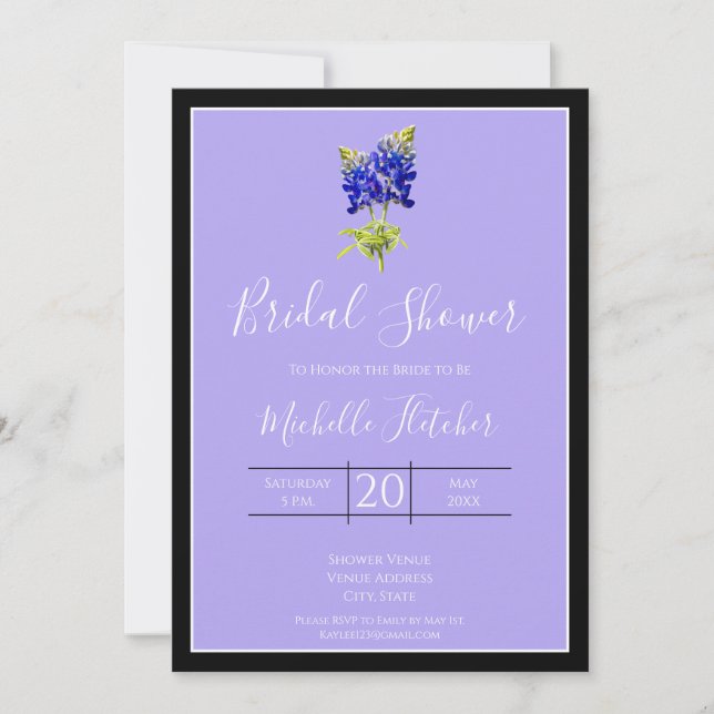 Invitation Texas Bluebonnets on Lavender Spring, Bride (Devant)