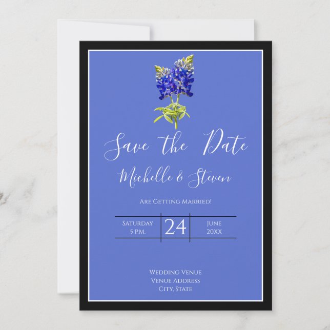 Invitation Texas Bluebonnets sur Blue Spring Wedding Date de  (Devant)