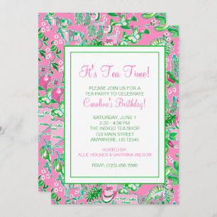 Invitation Texas Map Pink & Green Preppy Motif Party