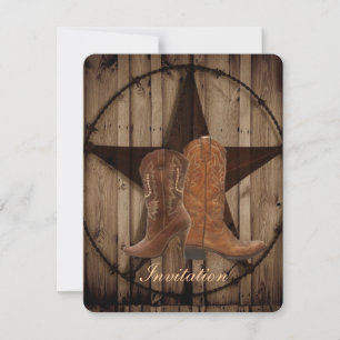 Invitation Texas Star Cowboy Boots  Mariage occidental de cam