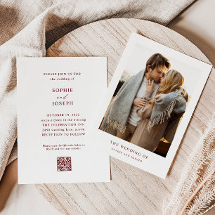 Invitation Texte blanc et rouge foncé Mariage de code QR