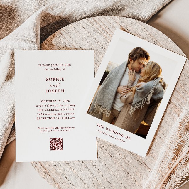 Invitation Texte blanc et rouge foncé | Mariage de code QR (Créateur téléchargé)