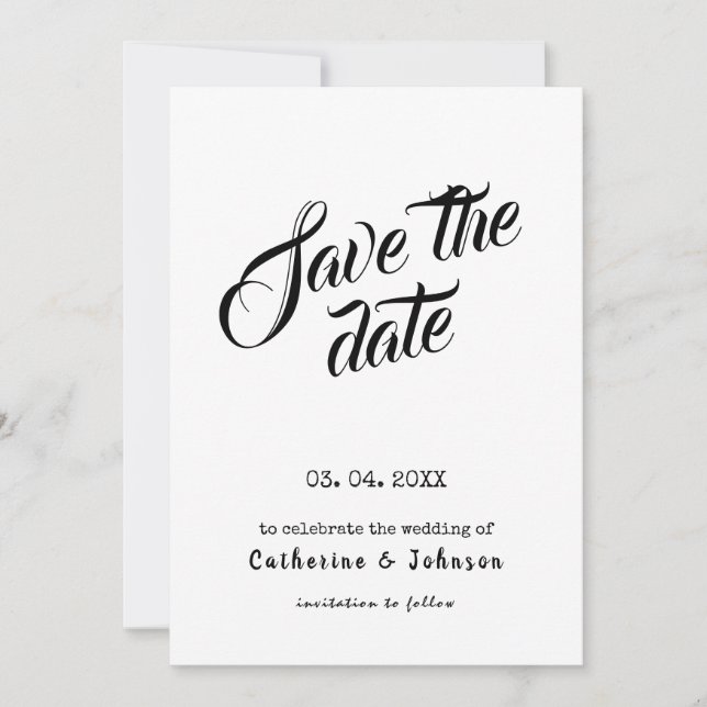 Invitation texte calligraphié minimal SAVE THE DAT (Devant)