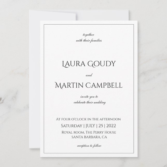 Invitation texte classique Élégance (Devant)